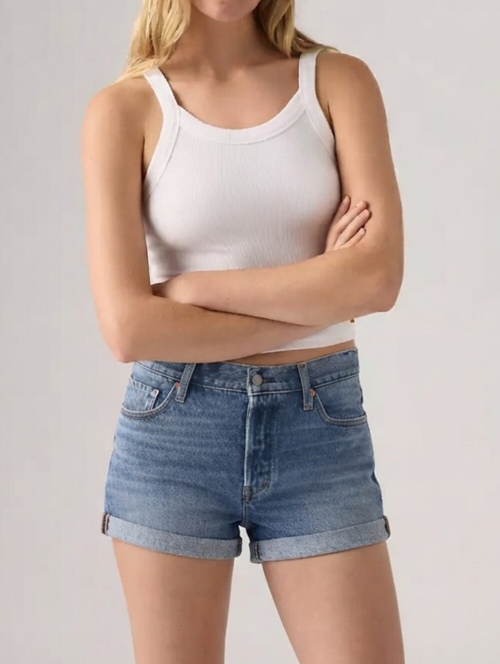 Sz 27 Levi's Blue White Oak Cone Denim Rolled Shorts